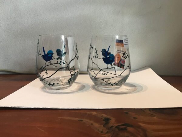 Blue Wren Stemless Pair